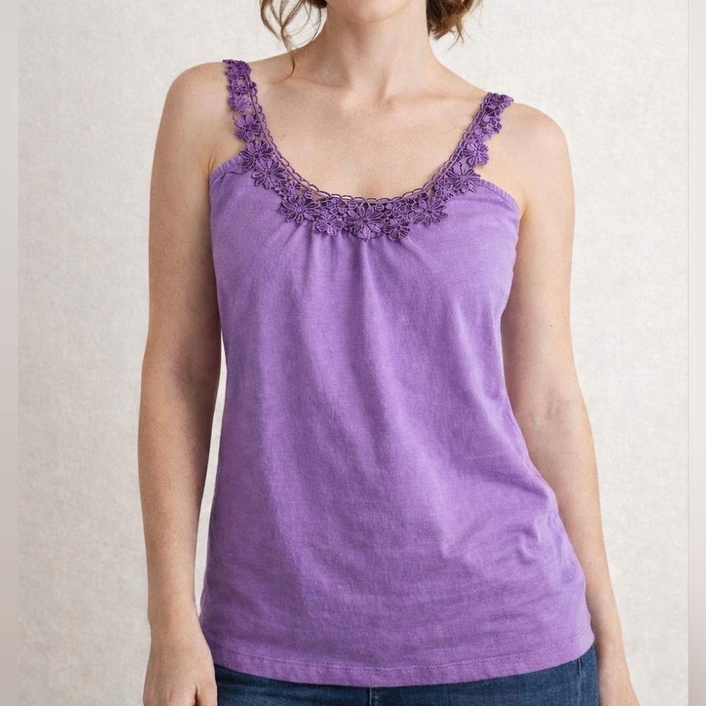 Atmosphere Purple Lace Trim 100% Cotton Tank Top Women’s Size M